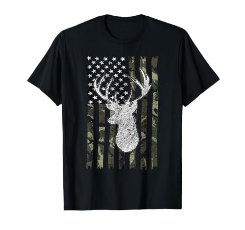 Whitetail Buck Deer Hunting American Camouflage USA Flag Short Sleeve 