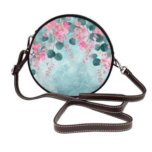 Sac à bandoulière rond pour femme en cuir végétalien Eucalyptus Pink Flower