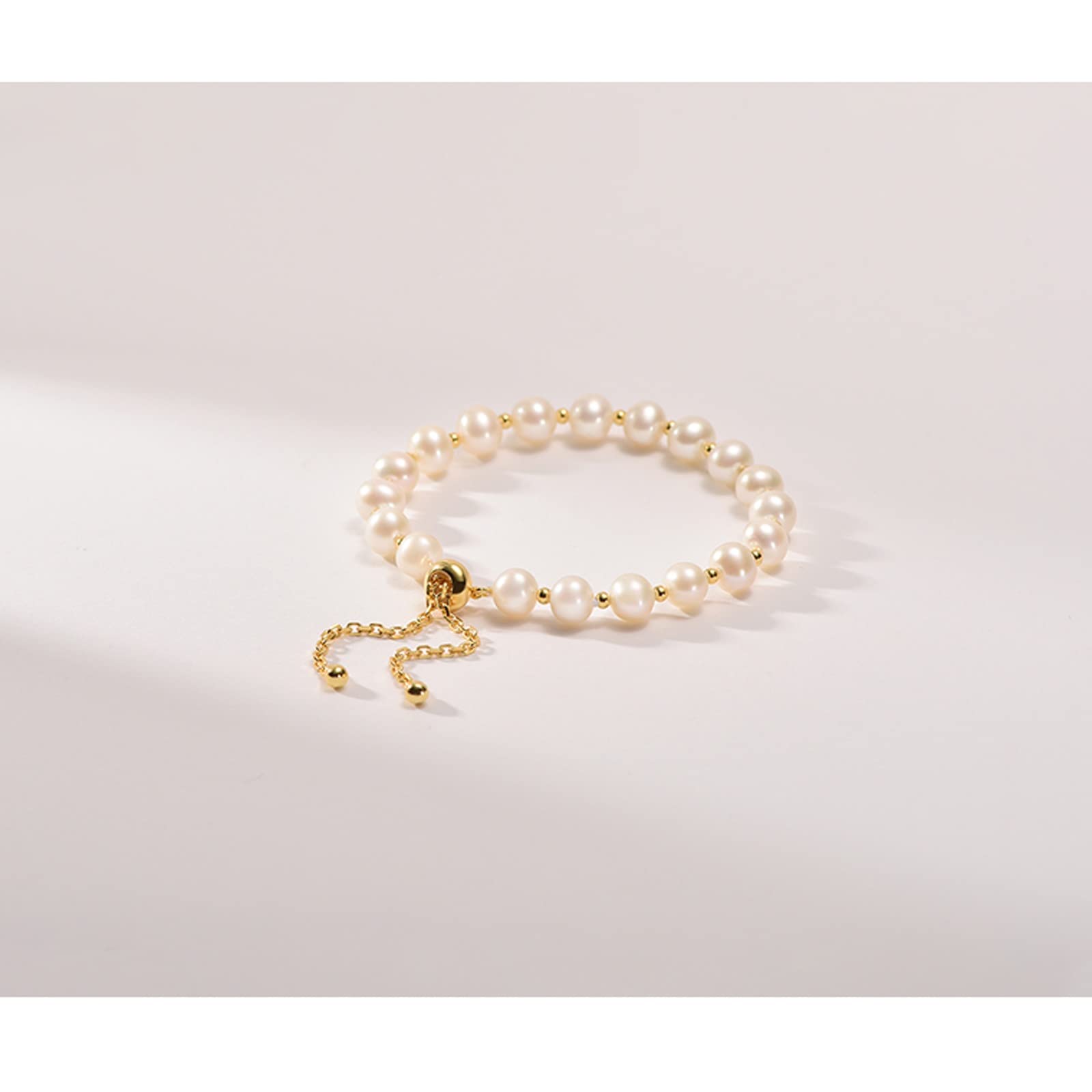 LNNSHX Pulsera para Mujer Pulsera de Perlas Pulsera de Perlas de Agua Dulce de Plata 925 6-7 mm Cerca Redonda pequeña joyería de Regalo de Año Nuevo Fresco para Novia Padres Pulsera joyería