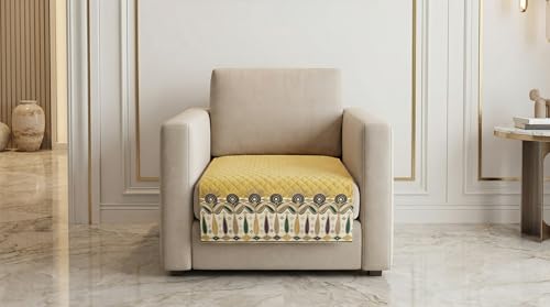 Image of Velvet Quilted Sofa Cover Mat Seat & Back, 3+1+1 Set, Total L115in H32in (3+1+1), Yellow Color,Anti Skid Backing, 6in Hanging Strap Design, Washable Soft, Style -Yellow-S311