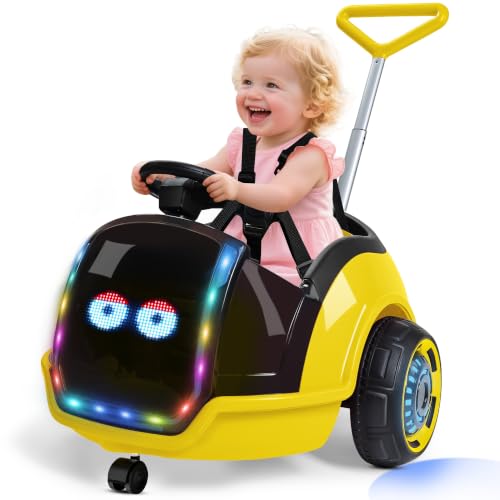 Image of ANPABO 3-in-1 Electric Push Car for Kids 1.5-3 with LED Display, Yellow