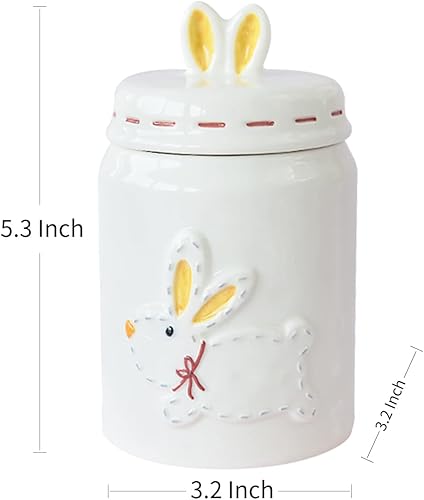 Miniatura 2 de AIZOEVCN Tarro de galletas de cerámica con relieve de conejo bufanda de 6.8 fl oz, 3.2 pulgadas de ancho x 5.3 pulgadas de alto, hecho a mano, lindo
