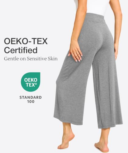 Image of GYS Bamboo Viscose Wide Leg Gaucho Cropped Pants, High Waist Capris Cloud-Soft Pajama Pants with Pockets, Flowy Yoga Pants