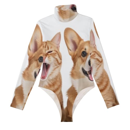 Body de manga larga para mujer, ropa moldeadora sexy y divertida con estampado de gato