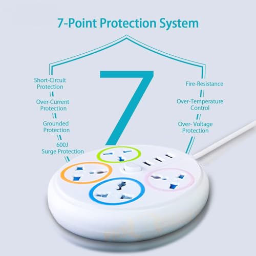 Image of SBF Round 4 Socket Extension Board with 2 USB Ports, Power Switch and 2M Cord | Multi Plug Power Strip for Home, Office, Mobile Charging, Laptop, TV (White(4P 2USB 1C))