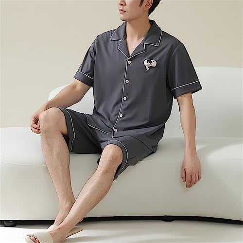Pajamas Men's Short-sleeved Shorts Thin Section of Home Wear Large Size Suit2