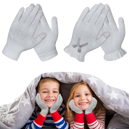 Migliore Wear 2 Pairs Kids Moisturizing Gloves, Kids Cotton Gloves for Eczema, Touchscreen Design Overnight Kids Gloves for Dry Hands, Eczema Gloves for Children Age 7-12