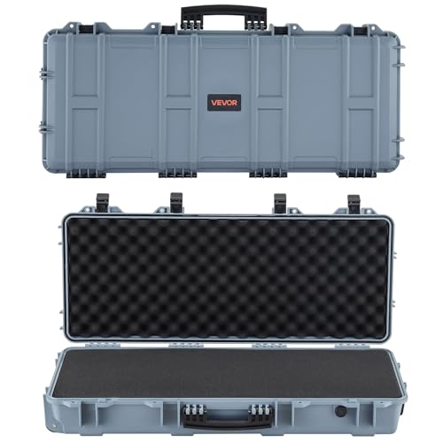 VEVOR Estuche Rígido para Armas Largas, con Cerradura y Espuma Precortada de 4 Capas, Enrollable, Resistente al Agua IP67 y Polvo, 978 x 420 x 173 mm, Color Gris, para Viajes en Avión y Tren