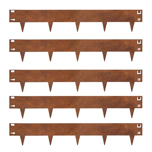 PROWORX Corten Steel Rust Landscape Edging Border, 5 Pack 42”L x 7”H Weather Resistant Bendable Metal Garden Lawn Edging for Landscaping, Yard Pathway (16.5 Ft Total)