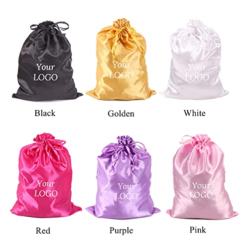 Custom Personalized Satin Hair Bag, Customize Your Own Logo Image Design Silk Gift Drawstring Bags for Wedding Party Christmas (20 Pcs/Lot, Black)2