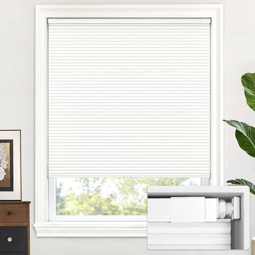 LazBlinds Cordless Cellular Shades, No Tools No Drill Light Filtering Honeycomb Shades Pleated Blinds for Windows, 34'' W x 36'' H, White