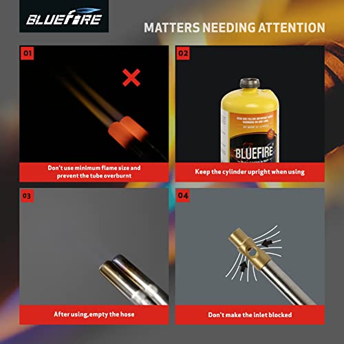Bluefire Hz-8150 Double Heads Swirl Flame Self-Ignition Hosed Turbo Torch 5' Long Hose Trigger Start Mapp Map Propane Welding Blowtorch Nozzle For Brazing Large Diameter Copper Pipes, Torch Only #TOP5