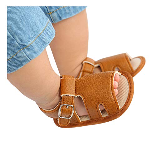 Baby Boy and Unisex Sandals Shoes for Infant/Toddlers First Walkers Anti-Slip Soft Sole Flat Shoes (Brown, 0-6 Months)2