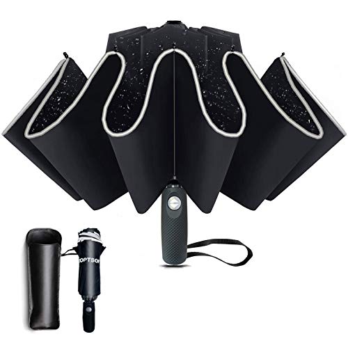 Preisvergleich Produktbild TOPTSOFI 12 Rippen Regenschirm Sturmfest, Umgekehrter Taschenschirm mit Teflon-Beschichtung Reflektorstreifen Auf-Zu Automatik, Regenschirm Knirps für Kinder Frauen Männer