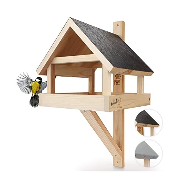 wildtier herz I XL Vogelhaus für die Wand – Wetterfest aus massivem Holz I Wandvogelfutterhaus für Vögel…