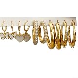 Juego de 6 pares de aretes de leopardo de perlas retro geométricas de acrílico, joyería de moda dorada para mujer, fiesta diaria (C)