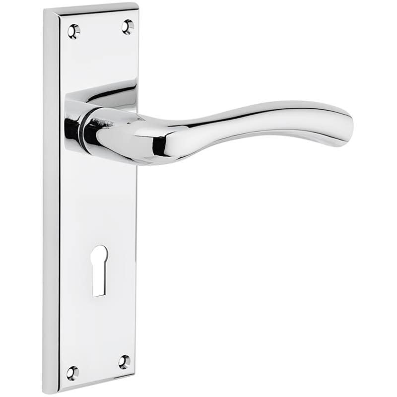 Designer Levers Minerva Lever Lock Door Handle, Polished Chrome