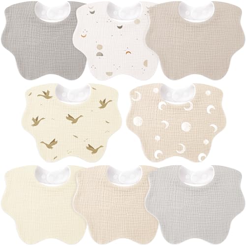 Image of Bearmoss Baby Bibs for Drooling & Teething 8 Pack Muslin Cotton Soft Absorbent Adjustable Unisex Bibs Boys Girls 0-36 Months
