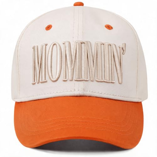 Image of Mommin Trucker Hat for Women, Vintage Two-Tone mom hat with Mommin 3D Embroidery, New Mom Gifts Mothers Day Outfits