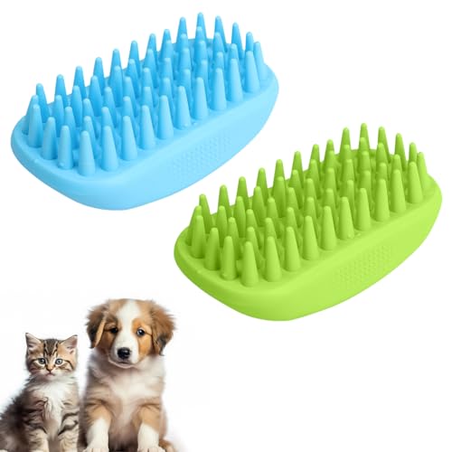 2 PCS Cepillo para perros de pelo corto, cepillo para perros y gatos, cepillo de baño de silicona para cachorros, cepillo de goma suave, cepillo de cuidado para perros y gatos