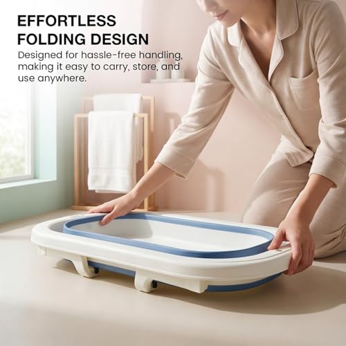Image of Baybee Baby Bath Tub for 0 to 5 Years | Bath Tub for Kids with Anti-Slip Base & Quick Drain | Baby Bathtub for Kids with Heat Retention Design & Effortless | Foldable Bather for Newborn Babies (Blue)