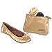 Sidekicks Foldable Ballet Flats Shoes w/ Carrying Case GOLD MEDIUM