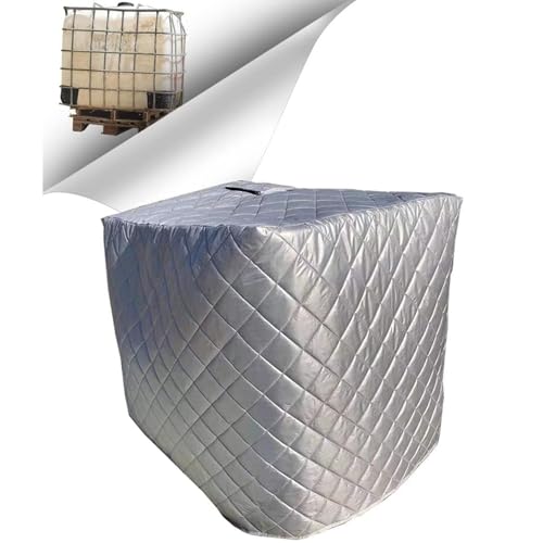 ZJKOJDZ IBC Tote Cover 275 Gallon (1000L) - Aluminum Foil Thermal Insulation Water Tank Hood - Heavy Duty Waterproof, Sun-Shade & Weather-Resistant Protector with Valve Access (Silver)