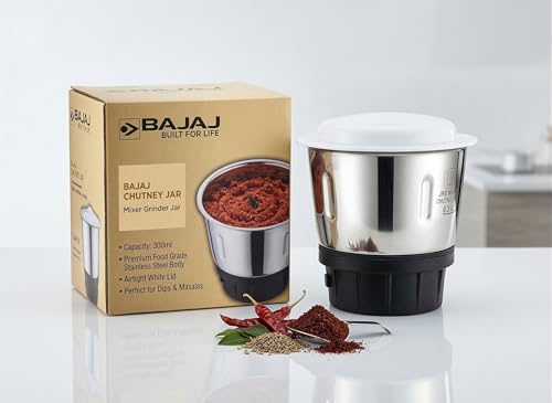 Image of Bajaj 300ml Chutney Grinding Jar, Stainless Steel, Compatible with GX78 PX71M and 50+ Mixer Grinder Models