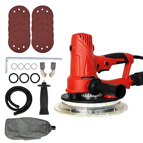 Drywall Sander Towallmark 710W Electric Drywall Sander with Automatic Vacuum System and LED Light Variable Speed 1200-2500RPM Drywall Sander with 12 pcs Sanding Discs
