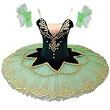 MTPLOP Professional Swan Lake Dance Costumes Kids Womens Ballet Skirt Girls Pancake Tutu Dress（Green Medium）
