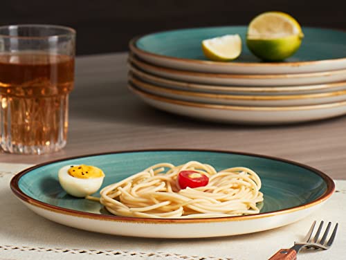 Image of ONEMORE Ceramic Dinner Plates Set of 6, 10.5 Inch Porcelain Salad Dessert Round Plates, Microwave, Oven and Dishwasher Safe, Kitchen Plates, Serving Dishes plates for daily, Party, Restaurant. Teal