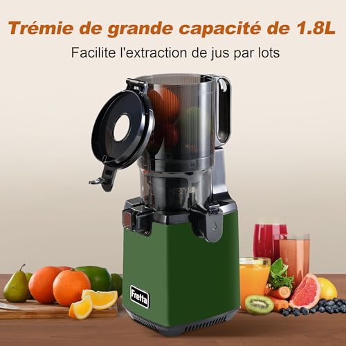 Fretta Extracteurs de Jus à Mastication Lente, Grande Goulotte d'Alimentation de 135mm pour Fruits et Légumes Entiers, Presse-agrumes Automatique Facile à Nettoyer, Sans BPA, 250W (Vert) – vue 3