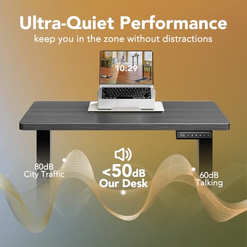 Image of HUANUO 32x19 Inch Small Electric Standing Desk, Adjustable, Grey
