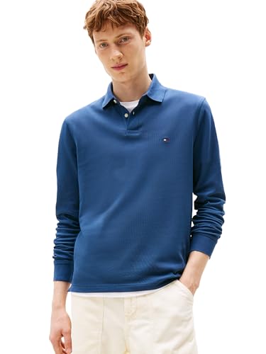 Tommy Hilfiger Men's Long Sleeve Polo Shirts in Regular Fit with Stretch and Organic Pique Cotton
