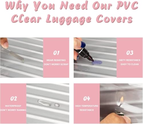 Image of 3 Pcs PVC Clear Suitcase Cover Set, 20 24 28 Inch Transparent Luggage Protector Cover with Top Handle Opening, Waterproof Dustproof Scratch Resistant Travel Bag Cover for Trolley