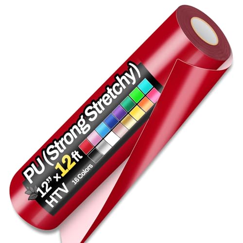 Sooez 12' x 12ft Heat Transfer Rolls - Stretchy PU HTV Vinyl Red for...
