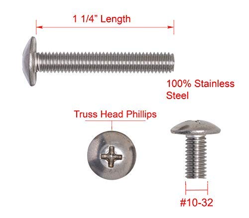 #10-32 X 1-1/4" Stainless Phillips Truss Head Machine Screw, (25pc), Fine Thread, 18-8 (304) Stainless Steel, by Bolt Dropper