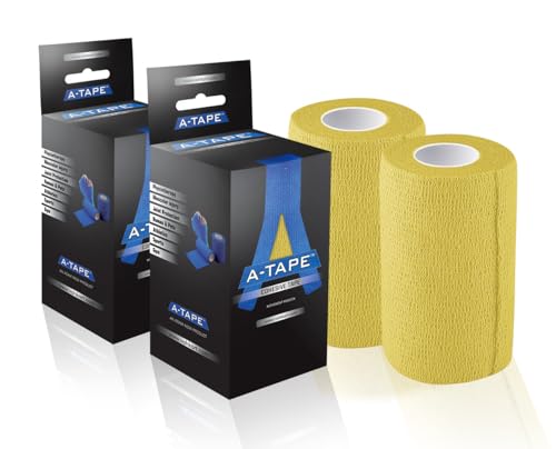 Image of A-Tape Breathable Self Adhesive Cohesive Bandage for Humans & Pets (Dogs, Cats, Birds) -Sports, Wrap, Athletic, Non Woven First Aid Medical, Wrist, Swelling (10 cm X 4.5 mtr) (Pack Of 2, Yellow)