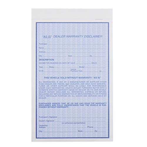 SSWBasics 2-Part "As is" Dealer Warranty Disclaimer Form - 5 1/2"W x 8 1/2"H - Pack of 100