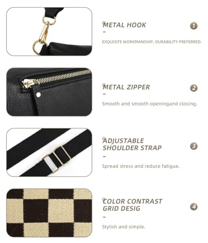 Checkered Crossbody Bags for Women Bum Bag Hobo Satchels Shoulder Wallet Purses4