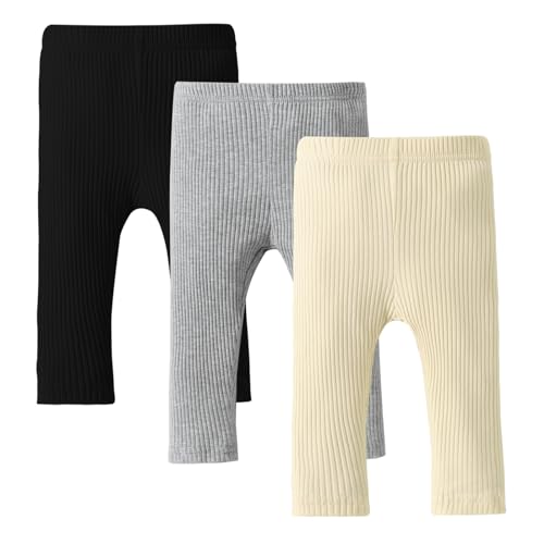 Image of DREAM BUS 3 Pack Baby Girls Pants Solid Ribbed Toddler Leggings for 6M-4T