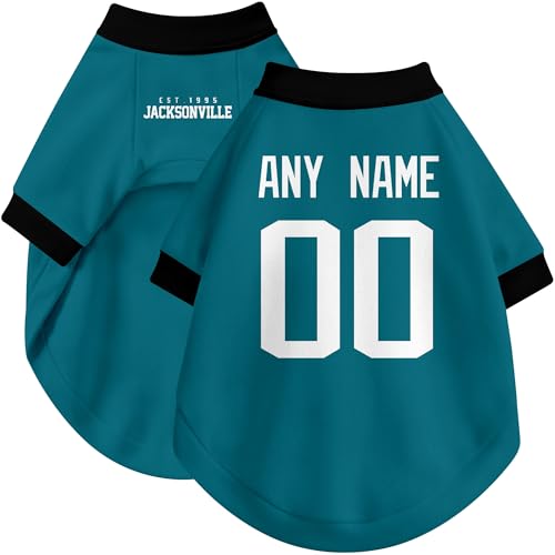 Image of Jacksonville Dog Clothes Jersey Style Personalized Pet T Shirt with Custom Name Number for Small Medium Large Dogs