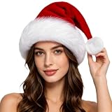 PUHPIG Santa Hat for Adults Christmas Hat Unisex Double Layer Thicken Velvet Comfy Holiday Xmas Hat for New Year Festive Party /1 PCS