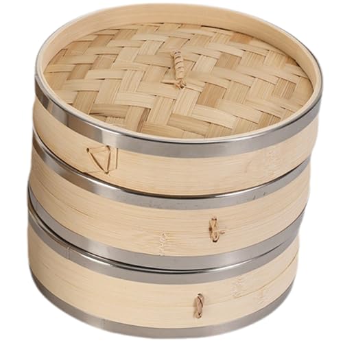 Canasta de Vapor Cesta de Vapor de 2 Niveles con Tapa de 7.5 '' Cestas de de bambla de bambú Grandes para Botas de cocción de Olla Baozi, Dim Sum, vapores