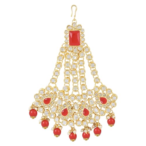 Image of I Jewels Gold Plated Mughal Beautiful Long Pearl Kundan Jhumar Passa /Jhoomar Maang Tikka for Women