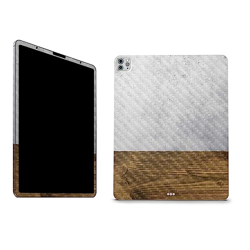 Image of MightySkins Carbon Fiber Skin Compatible with Apple iPad Pro 12.9 inch M2 6th Gen (2022) Full Wrap Kit - Concrete Wood | Protective, Durable Textured Carbon Fiber Finish | Easy to Apply | Made in The USA