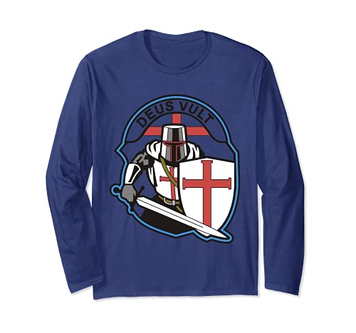 DEUS VULT Knights Templar Crusader Airsoft Paintball Long Sleeve T-Shirt, Blue