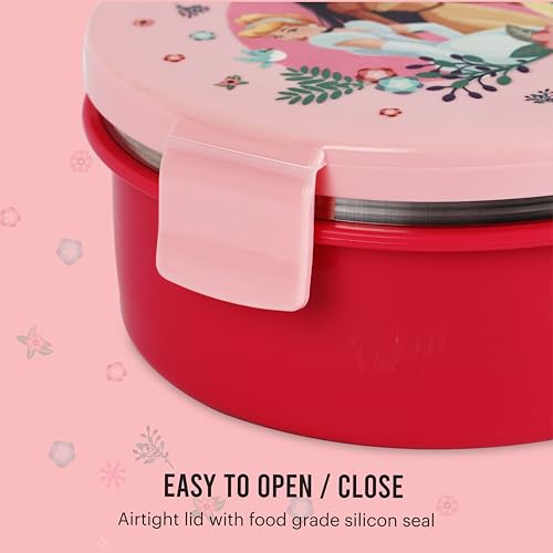 Image of CELLO Kidzbee Pluto Dream Weavers Insulated Kids Lunch Box, Pink | Silicone Food-Grade Seal Lid | 3D Touch & Feel Designs Tiffin | Leak Proof & Secure 4 Sided Click Locks | Ideal for School & Picnic