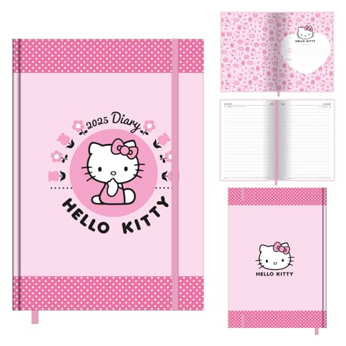 Hello Kitty Agenda 2025 A5 – Charmant design DTP avec graphiques emblématiques de chat, pages mensuelles et hebdomadaires pour un planning quotidien...