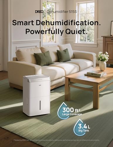 Dreo 16L/day Smart WiFi Dehumidifier Low Energy, 35dB Quiet Dehumidifiers for Home, Humidity Sensor & Display, Auto Mode, 3 Speed, Humidity Control, Laundry Drying, 24H Timer, Work with Alexa